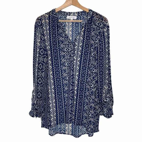 Eden & Olivia Tops - Eden & Olivia Boho Aztec Print Sheer Button Up